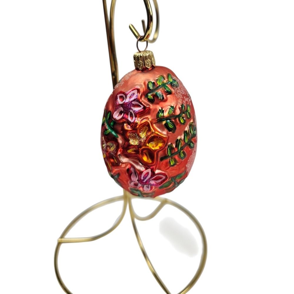 Hand Painted Christopher Radko Ornament Glitter Pink Coral Christmas Decor